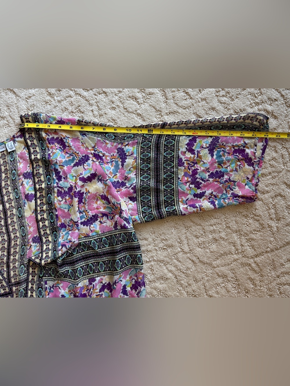 Susan Graver 1X Floral Border Print Open-Front Kimono Jacket - Pink Multi - Picture 10 of 11